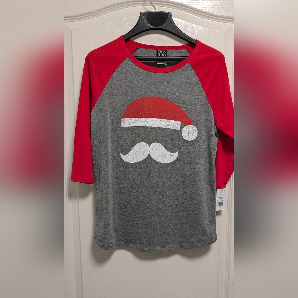 Santa Christmas Raglan Tee, Women's L (runs small)